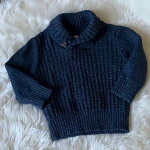 Cat & Jack shawl neck long sleeve sweater. Blue tweed. 12mos.
